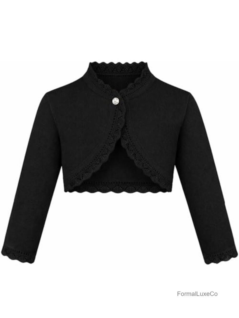 Girls Long Sleeve Button Bolero Cardigan Shrug Eyelet Hem